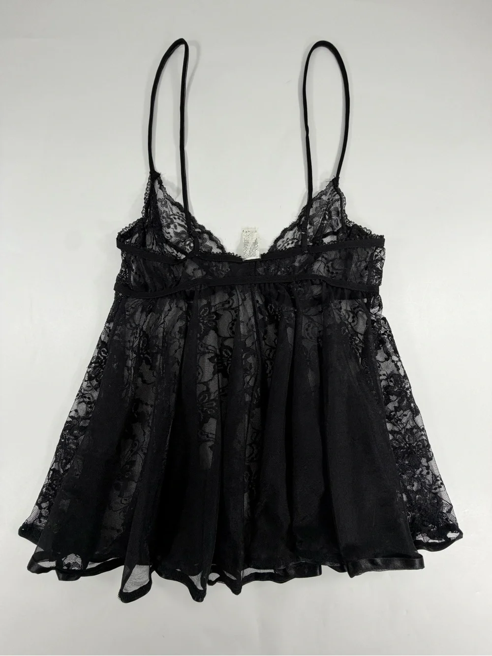 Vintage‎ Y2K Black Floral Lace Babydoll Chemise Slip Dress Nightgown Lingerie L